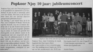 Popkoor Njoy Breda in de krant 2013